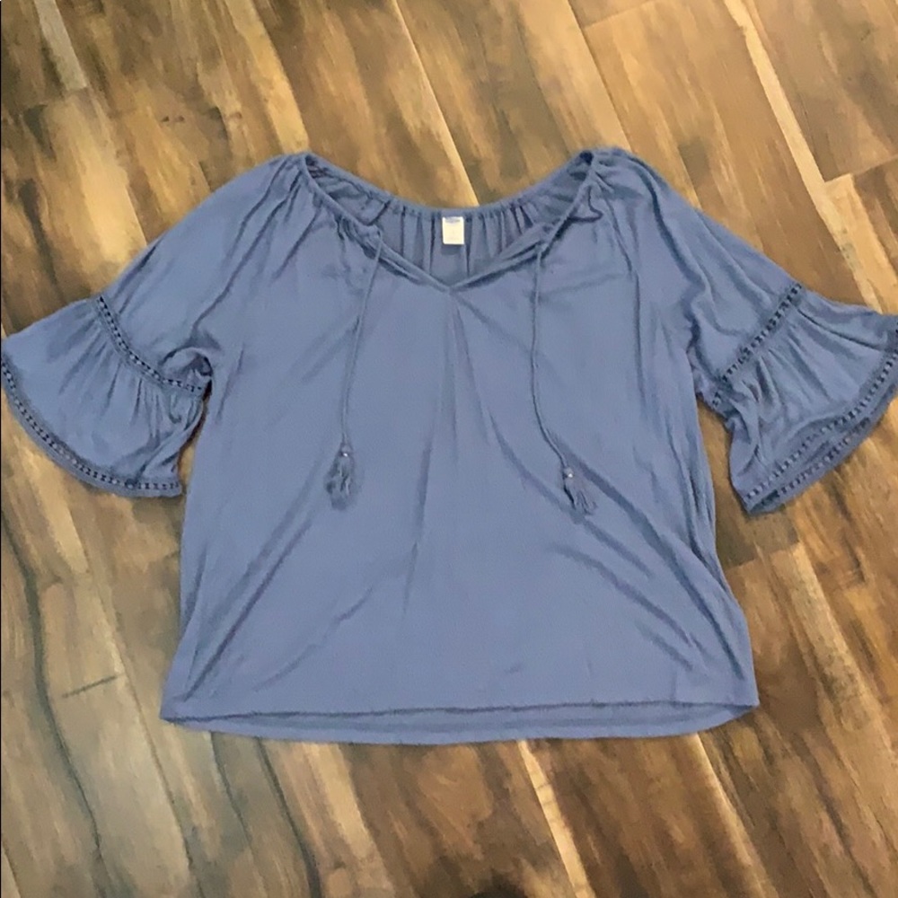 Blue Short Lace Sleeve Blouse